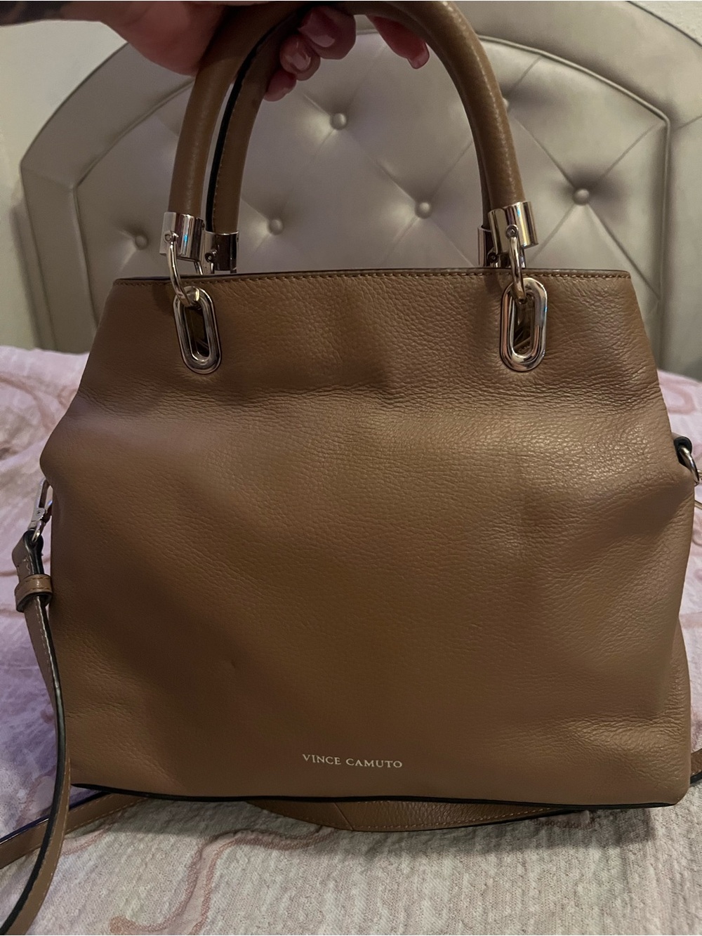 Vince Camuto brown leather satchel with top handles